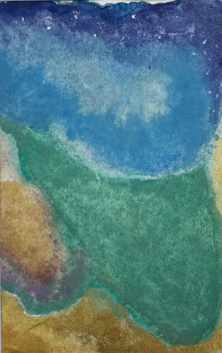 Night Sky 1 by Jen Haefeli  Image: With Love From Amsterdam, Night Sky 1
 6/2022
Watercolor, Metallic Acrylic & Ink on Paper
2.75”x4.25” in 5”x7”x1.5” open frame

