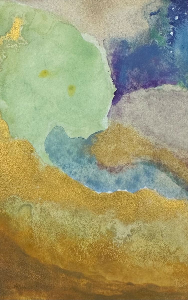 Night Sky 2 by Jen Haefeli  Image: With Love From Amsterdam, Night Sky 2
6/2022
Watercolor, Metallic Acrylic & Ink on Paper
2.75”x4.25” in 5”x7”x1.5” open frame