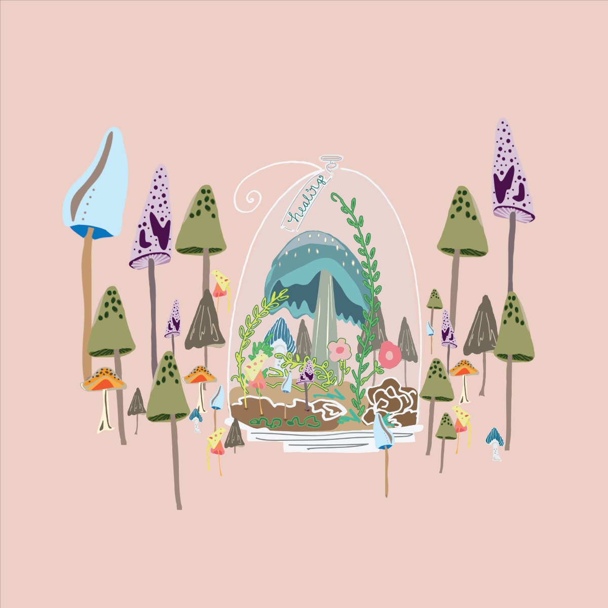 The Healing Cloche (in pink) by Jen Haefeli  Image: The Healing Cloche
Designed by Artist Jen Haefeli
Part of a series created for repeat pattern work, available for licensing
Individual prints available in sizes beginning at 8" x 8", prices starting at $45