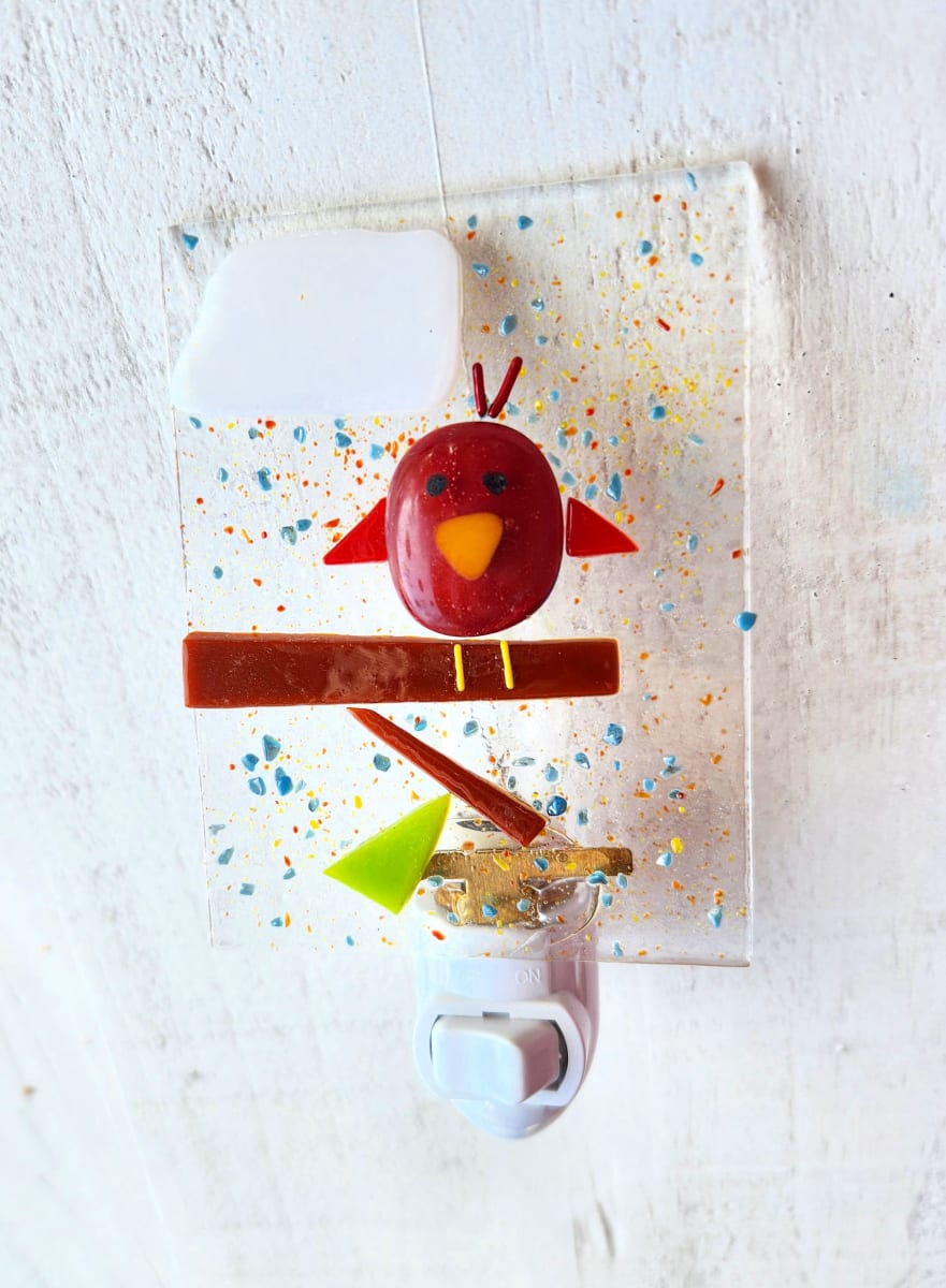 Small Red Bird on Branch Nightlight by Ashley Akerlund 