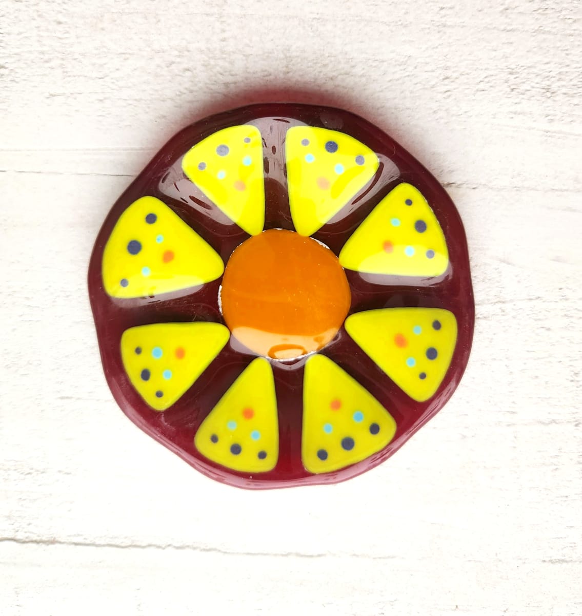 Yellow Hippy Flower Plate by Ashley Akerlund 