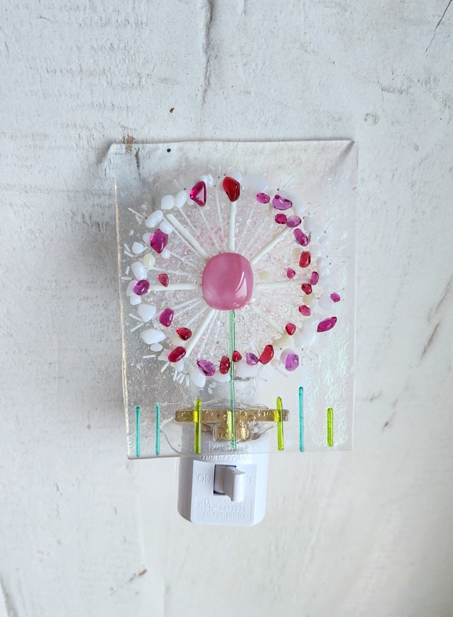 Pink and White Dandelion/ Irridized Glass NL by Ashley Akerlund, Image 1.