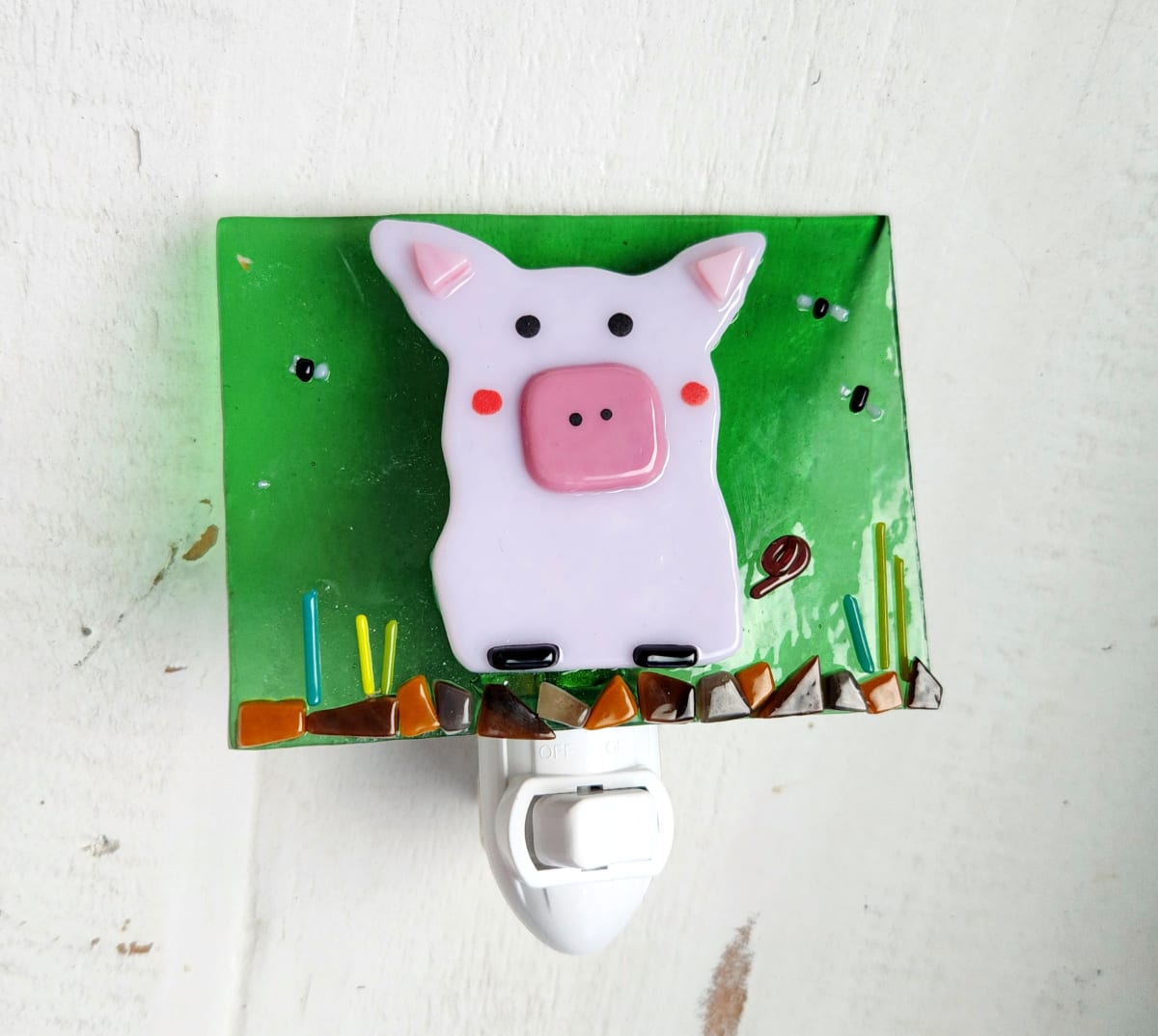 Pig Nightlights/ Green BG/flies by Ashley Akerlund 