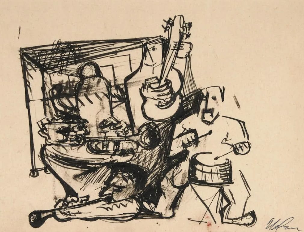 Preparatory study: Billie's Jam Session by Leonard Nelson 