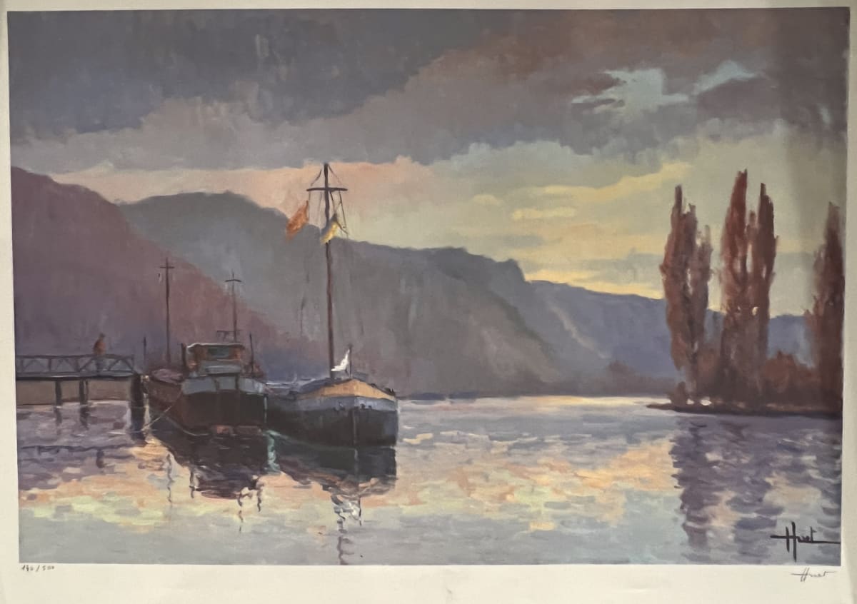 Unknown peniches on the Seine river by Jacques Huet 