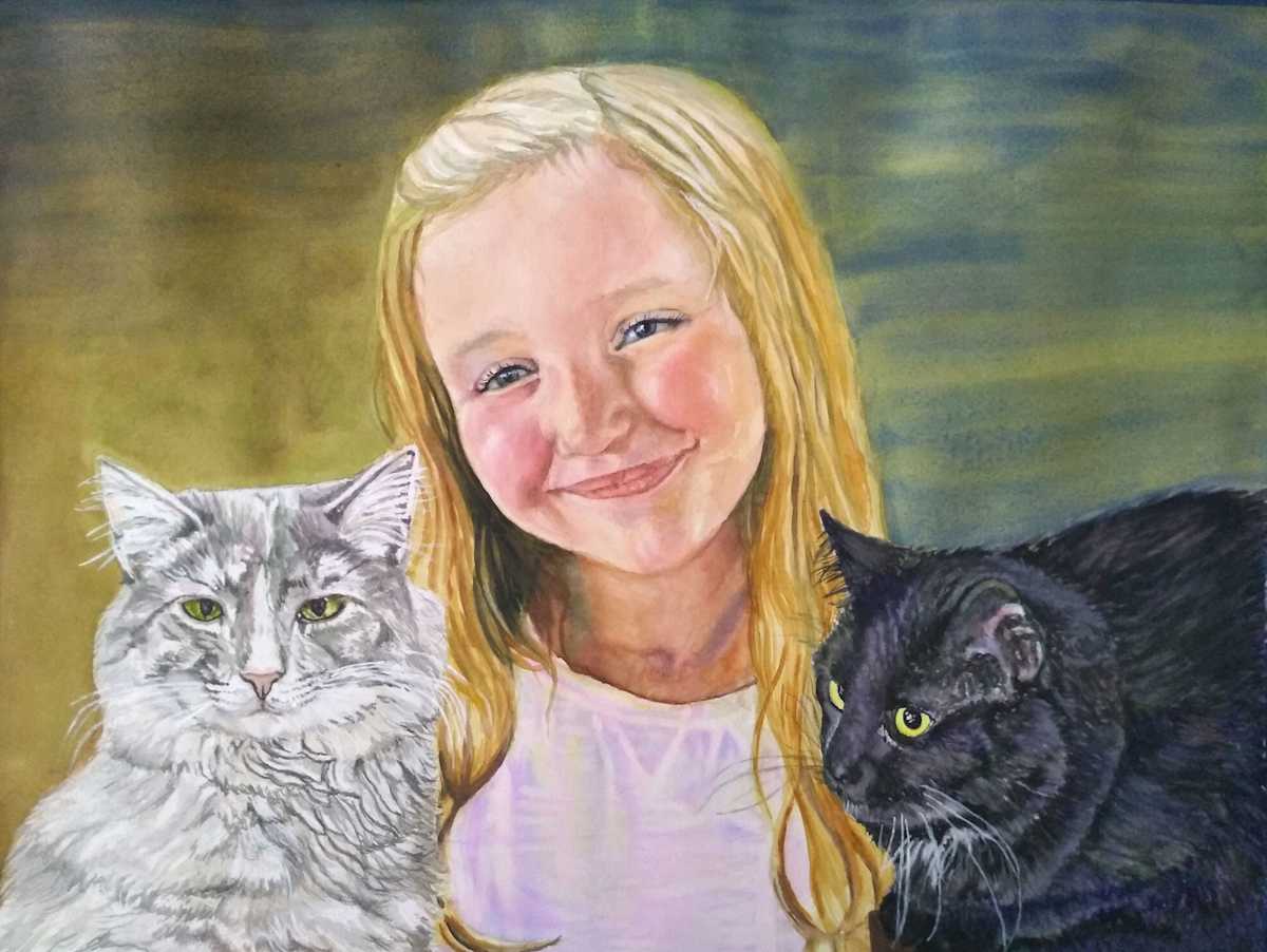Girl With Cats /Commission by Leanne Marchand 