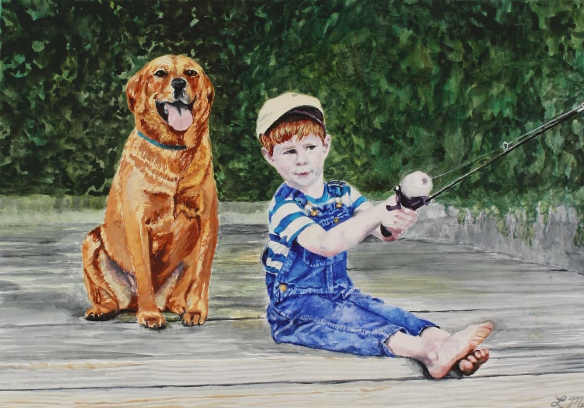 Serious Business by Leanne Marchand  Image: The artist's son and dog, Ginger.