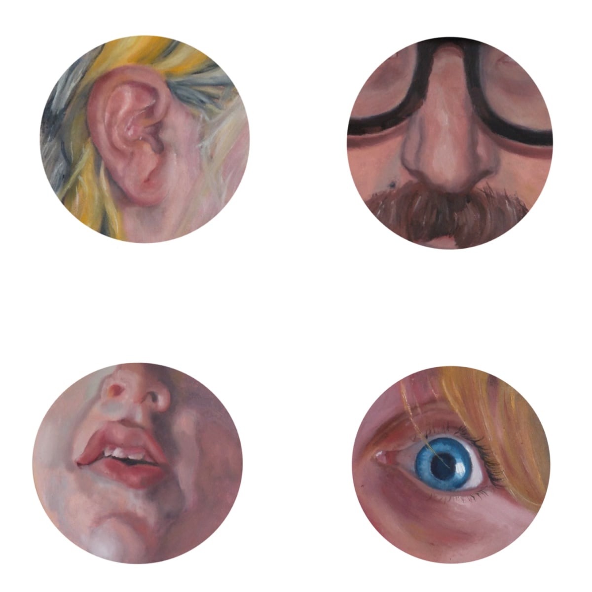 Family Portrait by Kristi Crow-Pruett  Image: Four 8" round canvases.