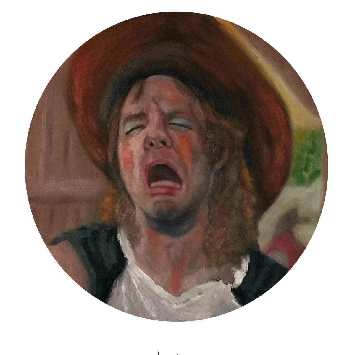 In Advance of the Chicken Pot Pie by Kristi Crow-Pruett  Image: 12" round canvas.