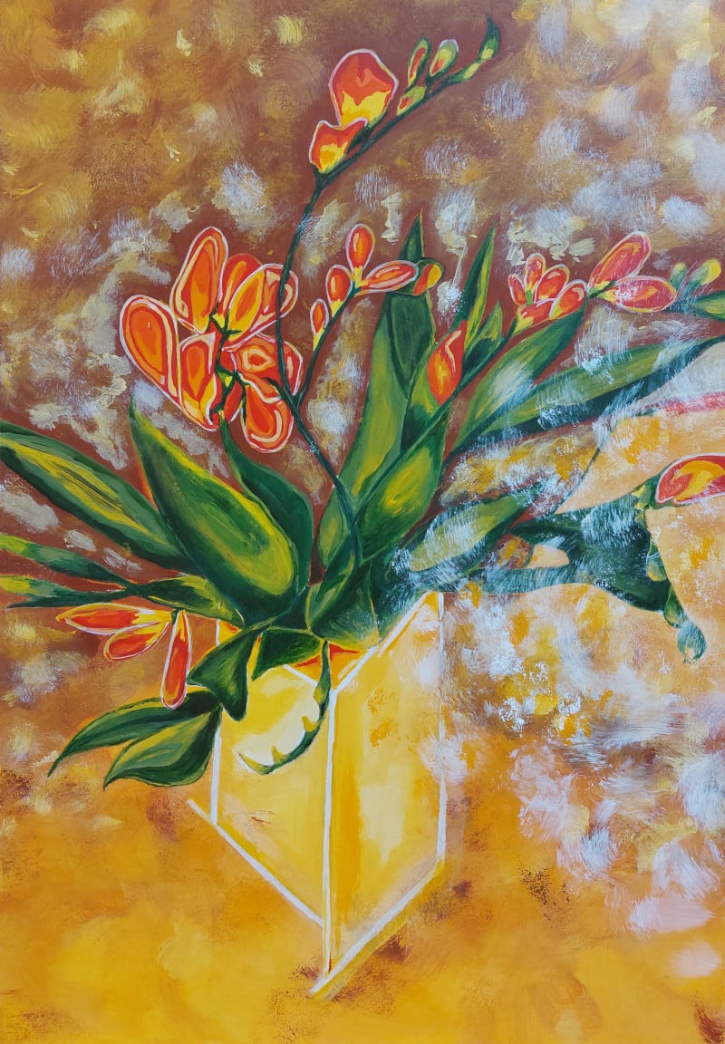 Golden Vase : Vase Series 4 by Karen Osborne  Image: An ongoing semi abstract, expressionist series in which I explore the ephemeral nature of the everyday and the beauty that's found in a simple vase of flowers