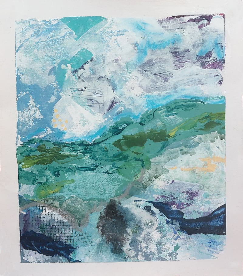 Flowscape 6 by Karen Osborne  Image: One of a series of mini landscapes for my Flow collection. Mixed media and acrylic on paper. 