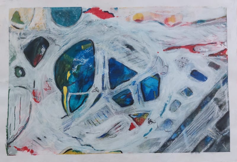 Merge through glass 3 by Karen Osborne  Image: Abstract acrylic on paper inspired by the beauty of hidden patterns uncovered and disrupted within my piece