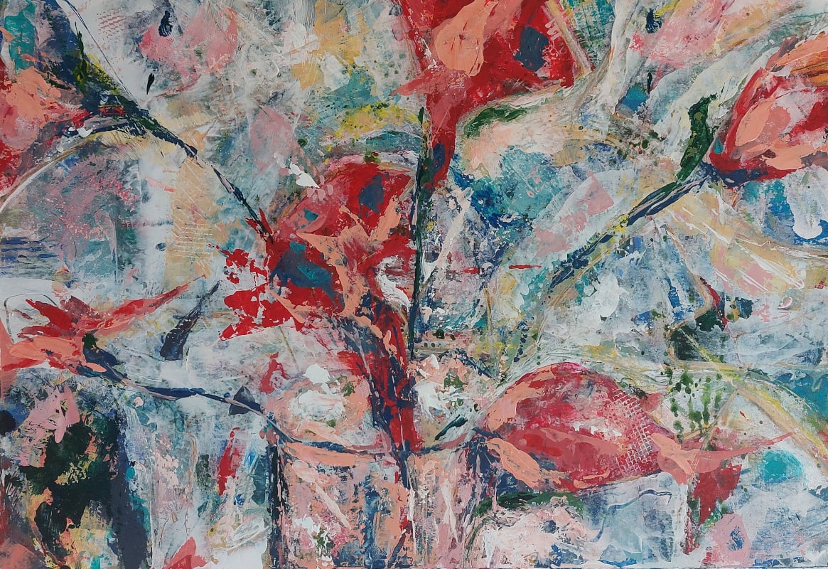 Floral fusion by Karen Osborne  Image: Floral FusionPointing is part of my Connections series. Abstracted visions of the world, subverting the way that we see and intriguing colours and mark making make us stop and consider. 