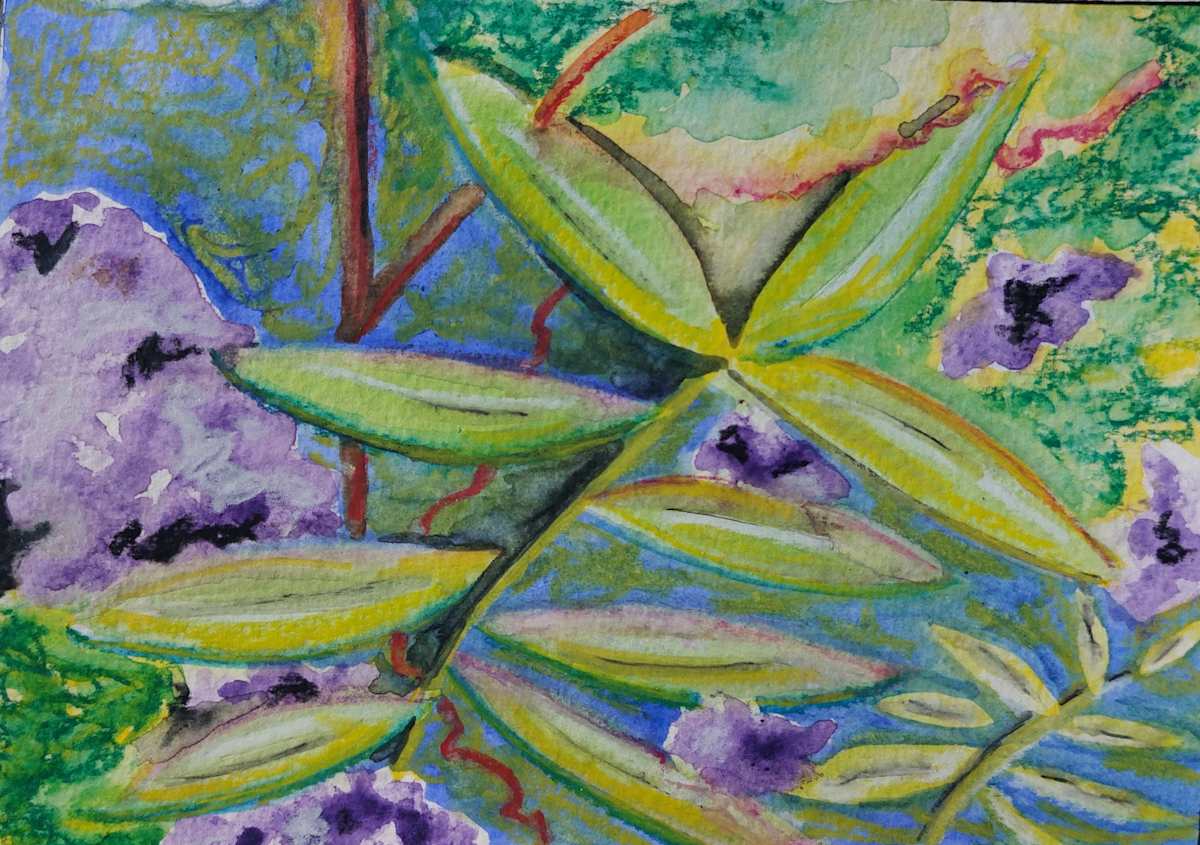 Summer Floral 1 by KJOsborne Artist  Image: Watercolour of lilac Summer flowers and leaves
