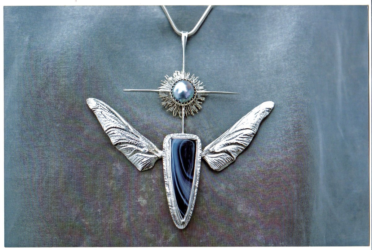 Inspiration Wings by Aimee J Mattila  Image: Sterling silver, Blue Pearl, Mozambique Agate