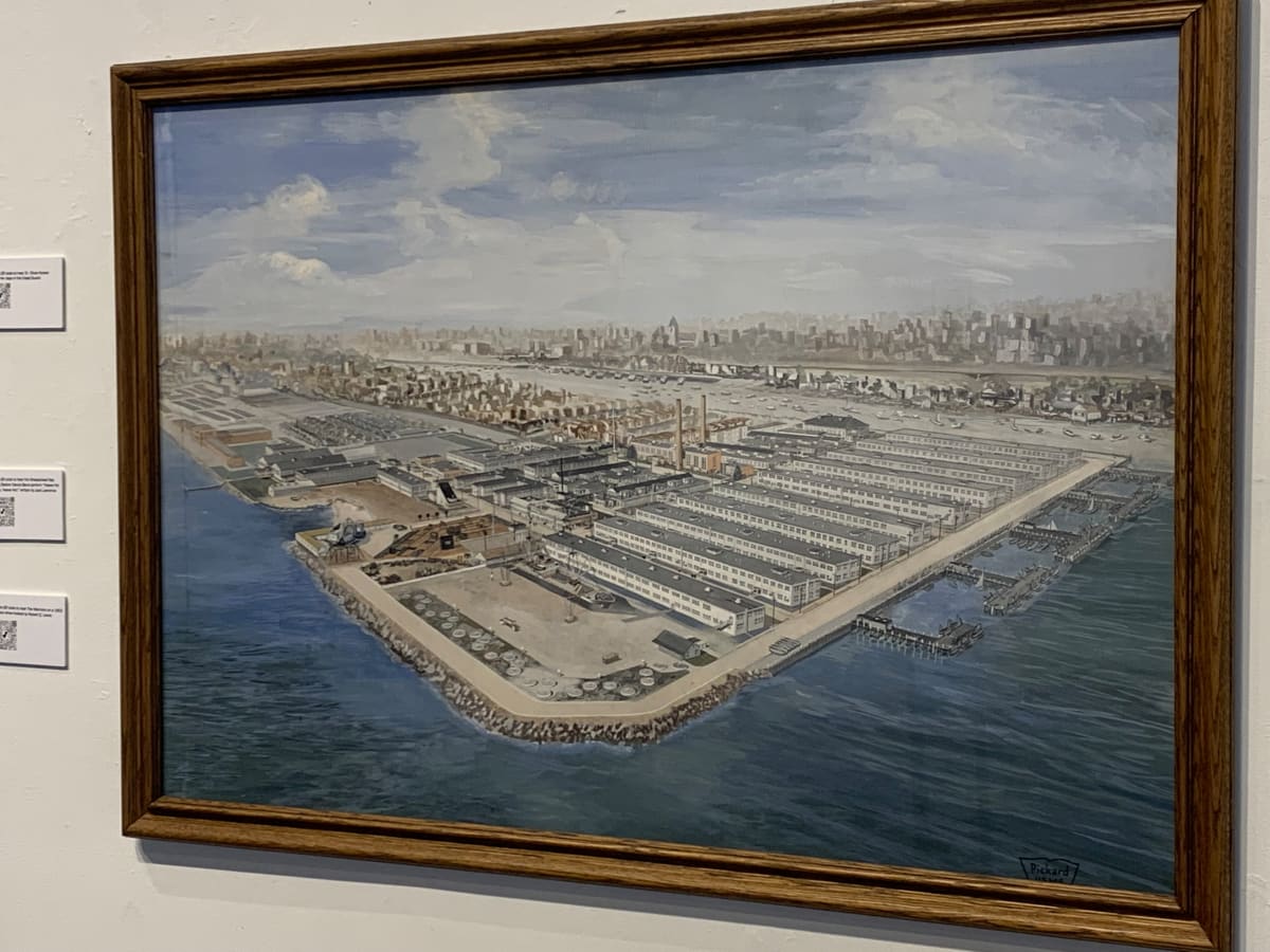 The Maritime Service Training Station by Charles Lester Pickard  (American, 1920-1977)  Image: Installation view, "A Pioneering Spirit: Kingsborough's First Decade," March 13-April 10, 2024.