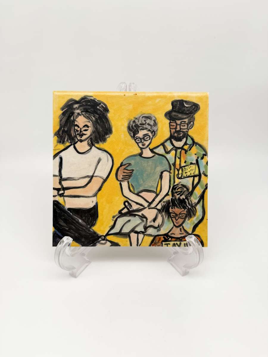 Illustrated Tile - Yellow, 4 People by Rumiko "Rumi"  Tsuda Estate, Image 4.