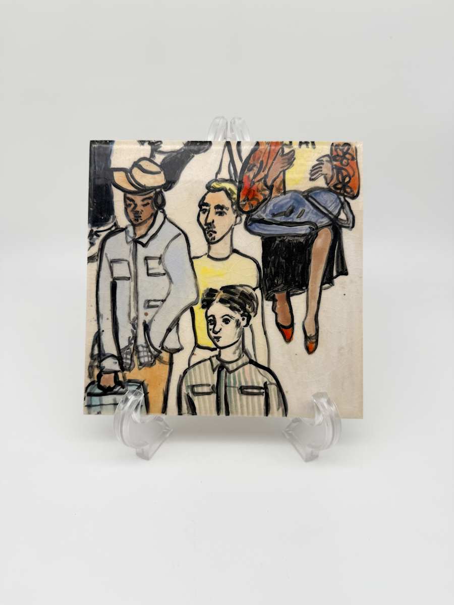 Illustrated Tile - White, 4 people by Rumiko "Rumi"  Tsuda Estate, Image 2.