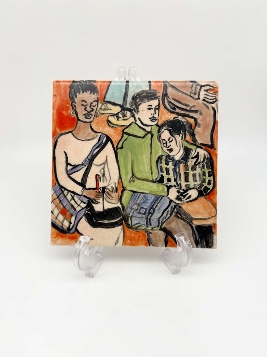 Illustrated Tile - Red, 5 people by Rumiko "Rumi"  Tsuda Estate, Image 2.