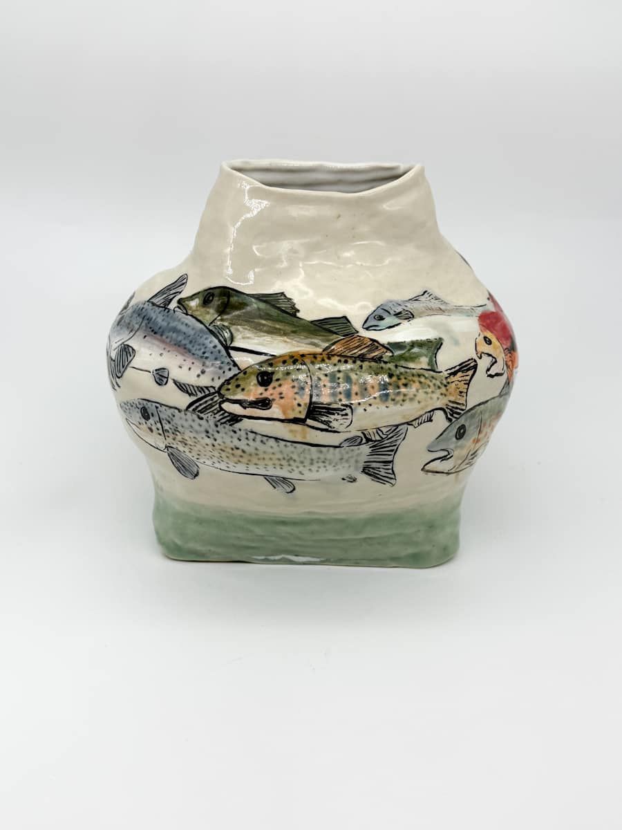 Vase - Painted Fish by Rumiko "Rumi"  Tsuda Estate, Image 4.