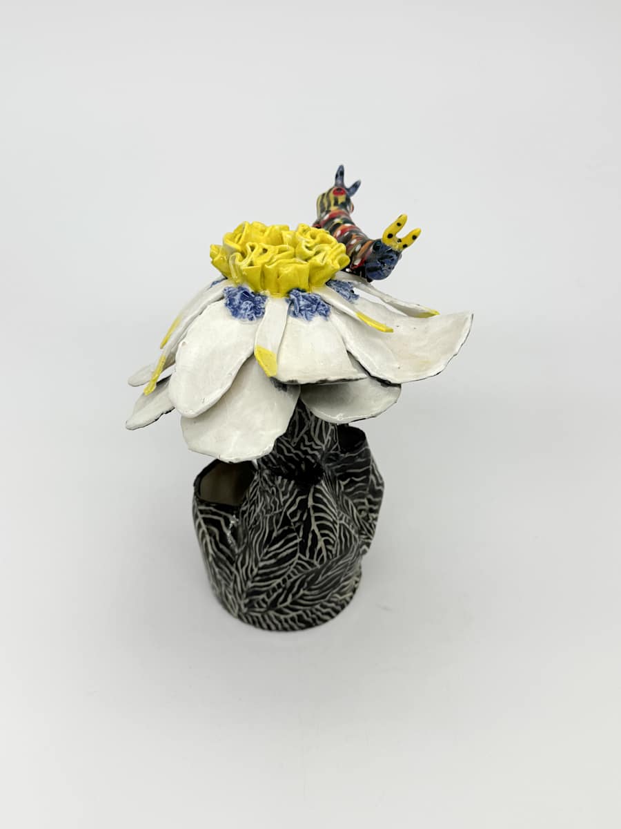 Sculpture White Flowers, Insect, and Vase by Rumiko "Rumi"  Tsuda Estate, Image 1.