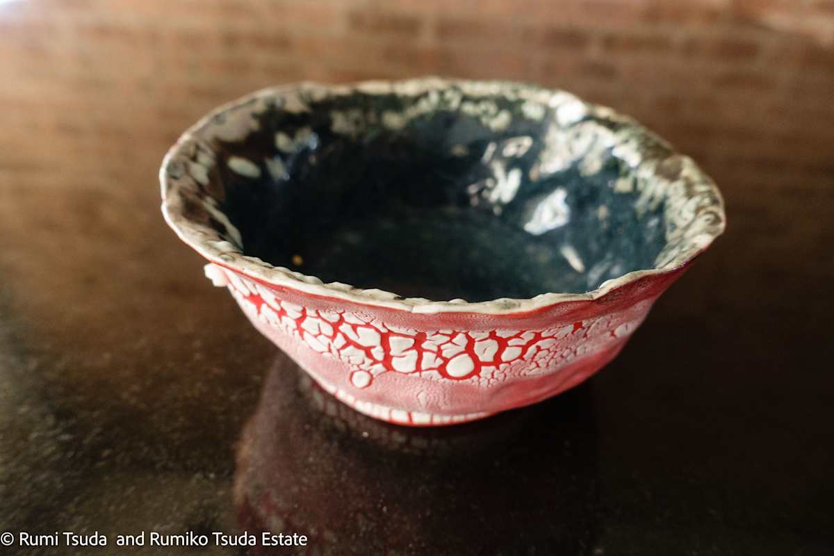 Red & Black Crawl, Bowl by Rumiko "Rumi"  Tsuda Estate, Image 1.