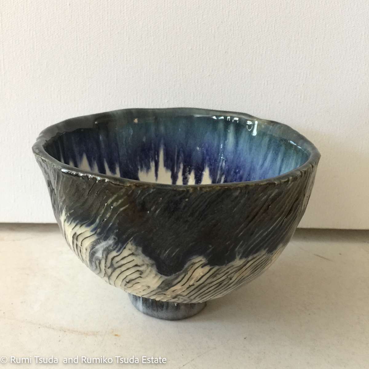 Blue Wave, Wari Takadai, Tea Bowl by Rumiko "Rumi"  Tsuda Estate, Image 1.