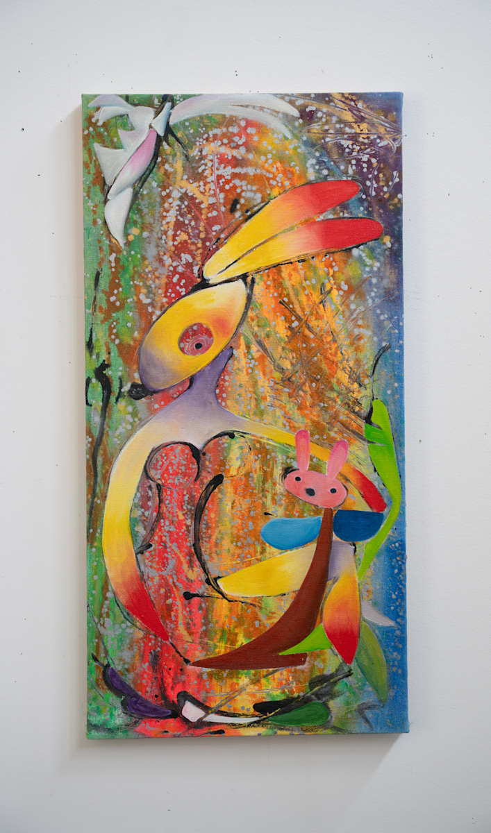 Rabbit-woman with Baby and Bird by Rumi Tsuda 