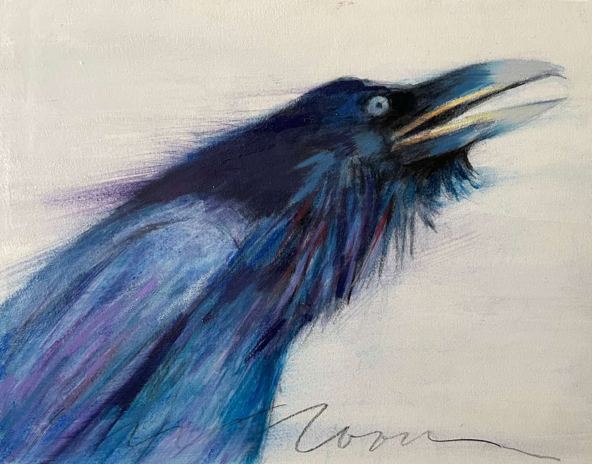 Blue raven cawing by Jeanne Goodman 