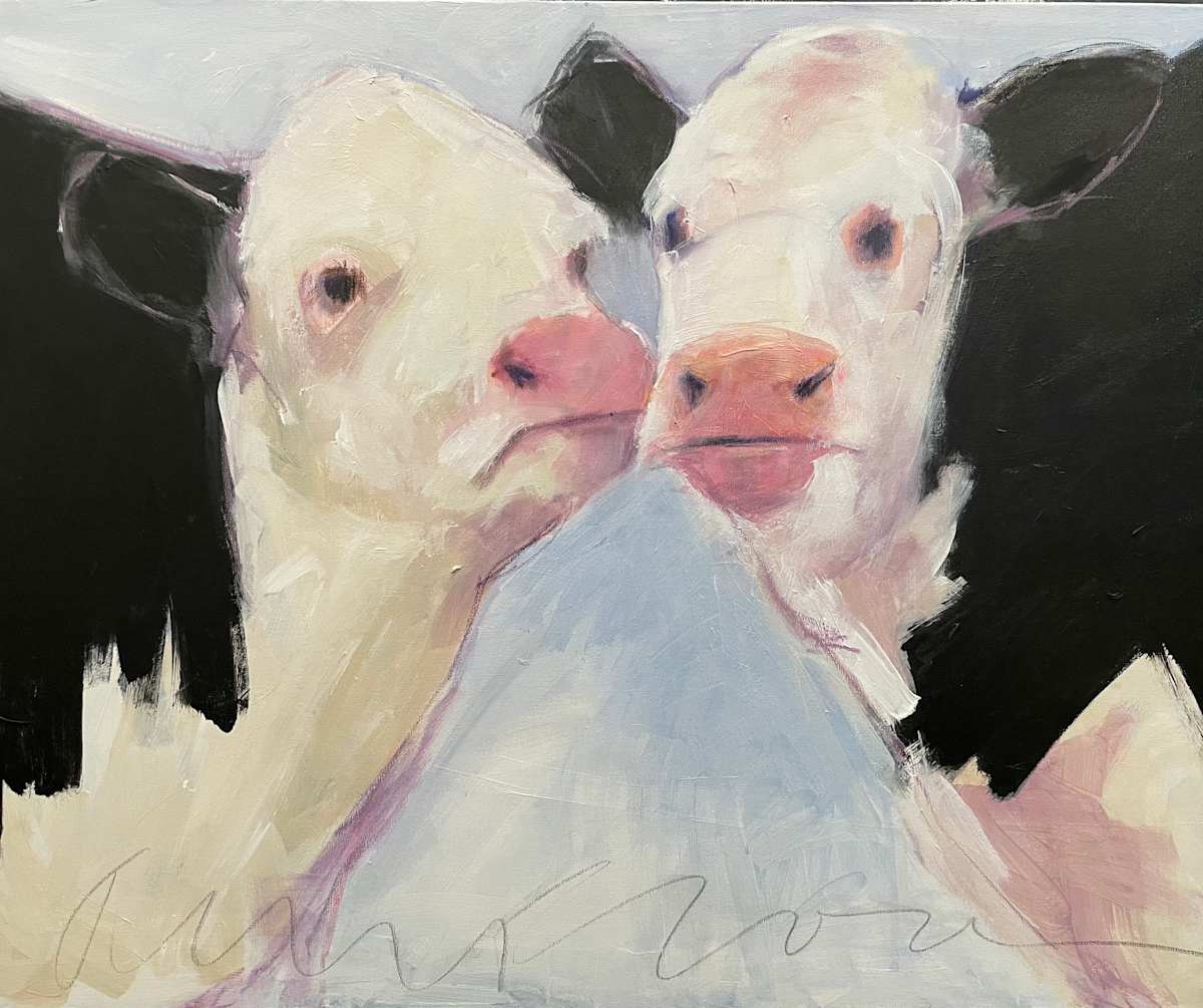 Kissing cows by Jeanne Goodman  Image: Kissing cows 16x20