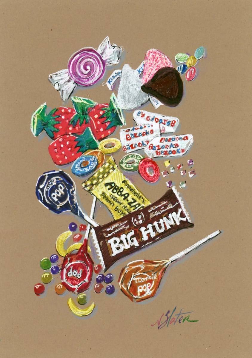 Big Hunk by Nicole Slater  Image: I'm sweet on creating candy art illustrations! Commission your favorite candy-scape still life art.