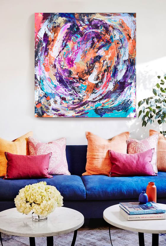 "In Her Storms" by Dawn South  Image: 36" x 36" acrylic and mixed media on gallery wrapped canvas