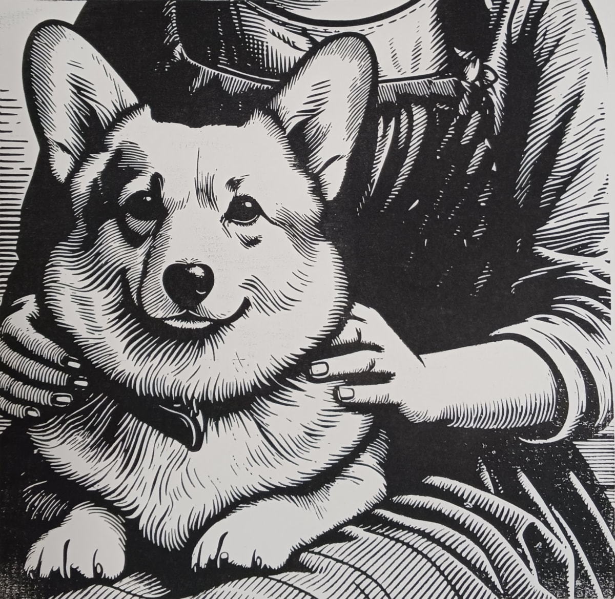 Corgi in Lap by dennis gordon 