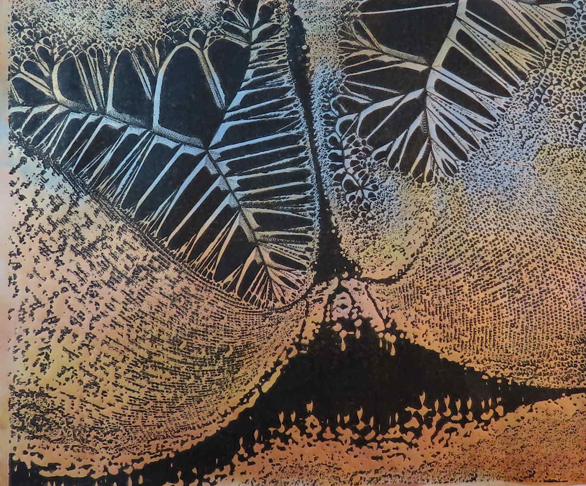 Skeletal Bra on Iridescent Background by dennis gordon 