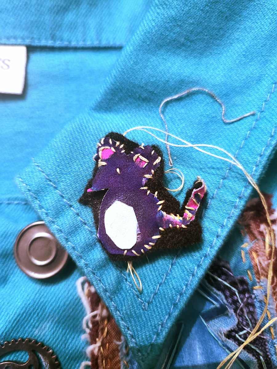 Little Mouse Hand Sewn Patch (in process) by Kainan Mun Dye, Image 1.