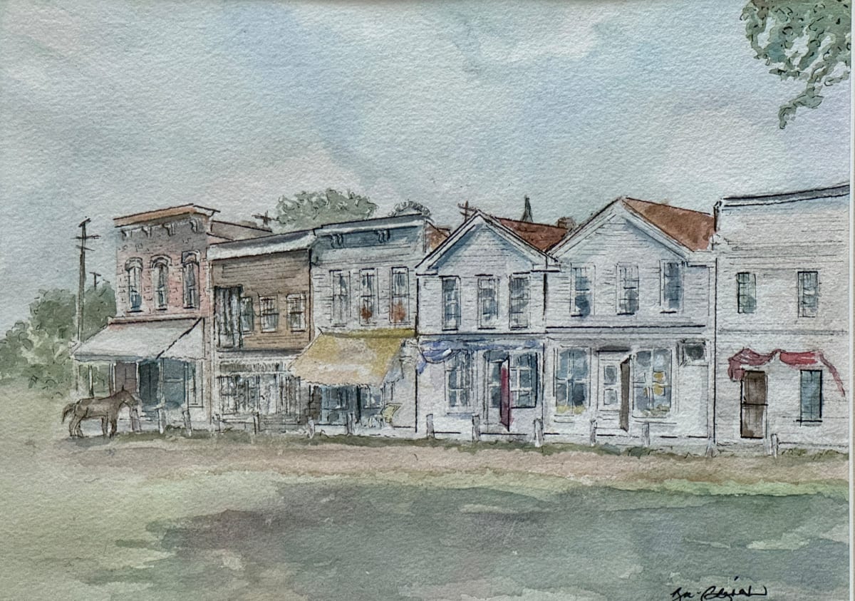 Dexter's Old Wooden Row (c. 1900) by Cheryl Ann Boc-Chidester  Image: Dexter's Old Wooden Row
