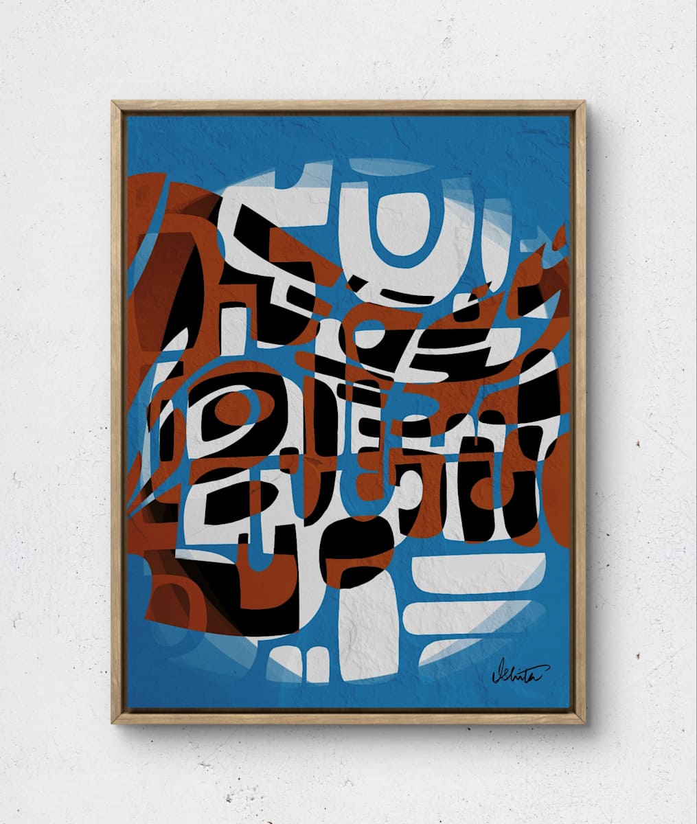 Bleu Brun by Ishita Banerjee  Image: Bleu Brun, midcentury modern, abstract shapes, modern contemporary art for large spaces by Ishita Banerjee, Soul Curry Art