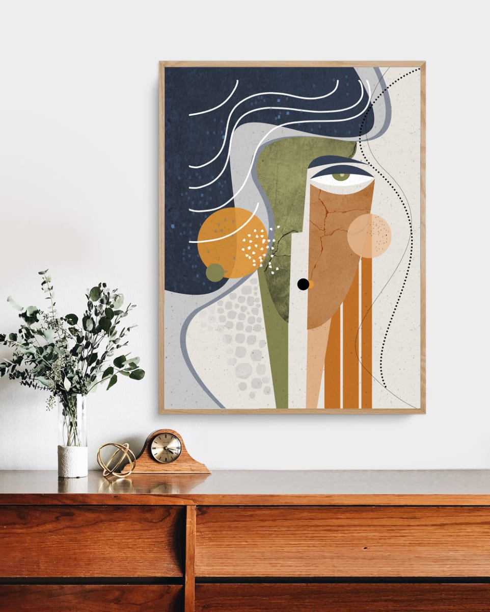 Aura by Ishita Banerjee  Image: Aura, Earth Toned, Cubist, Abstract Faces, Fine Art print by Ishita Banerjee, Soul Curry Art
