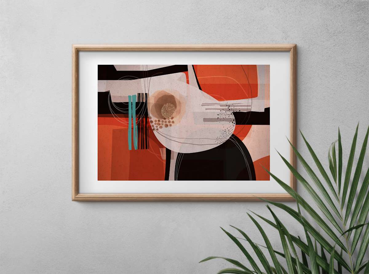 Autumn Lake by Ishita Banerjee  Image: Autumn Lake, Nature Landscape, Mid-Century Modern, Abstract, Fine Art Print by Ishita Banerjee, Soul Curry Art