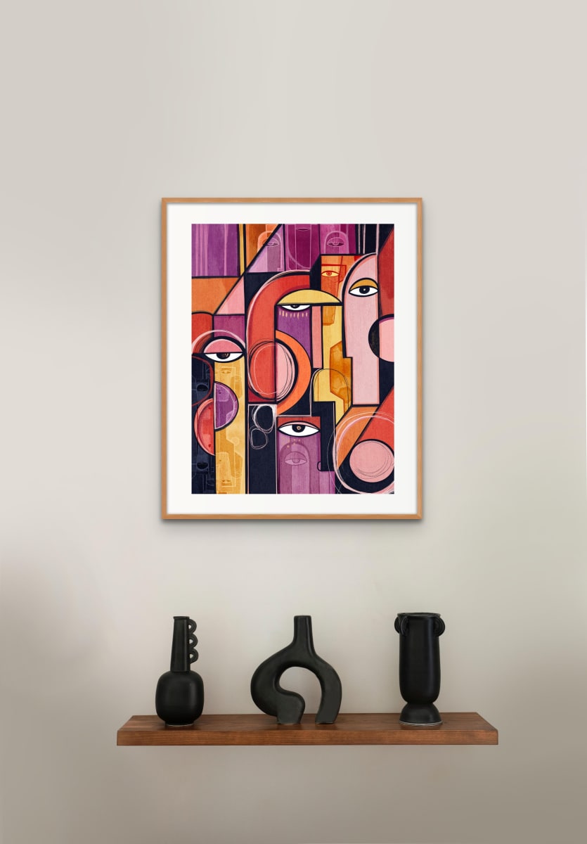 Build by Ishita Banerjee  Image: Build, Modern Cubist, Abstract Faces, Fine Art Print by Ishita Banerjee, Soul Curry Art