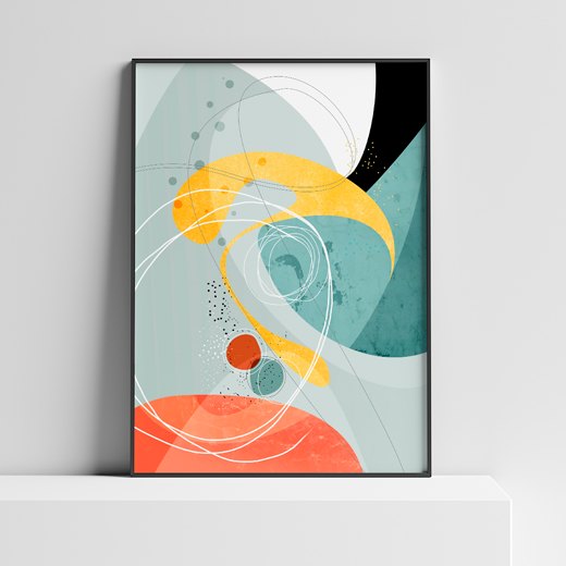 Crossings by Ishita Banerjee  Image: Crossings, Planetary, Mid-Century Modern, Abstract, Fine Art Print by Ishita Banerjee, Soul Curry Art