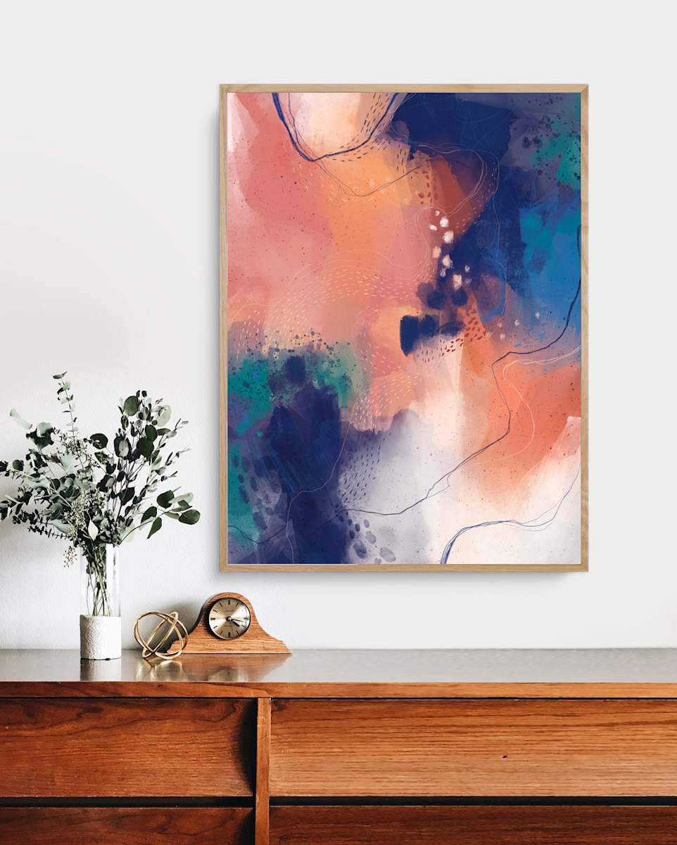 Cascades by Ishita Banerjee  Image: Cascades, Nature Landscape, Mid-Century Modern, Abstract, Fine Art Print by Ishita Banerjee, Soul Curry Art