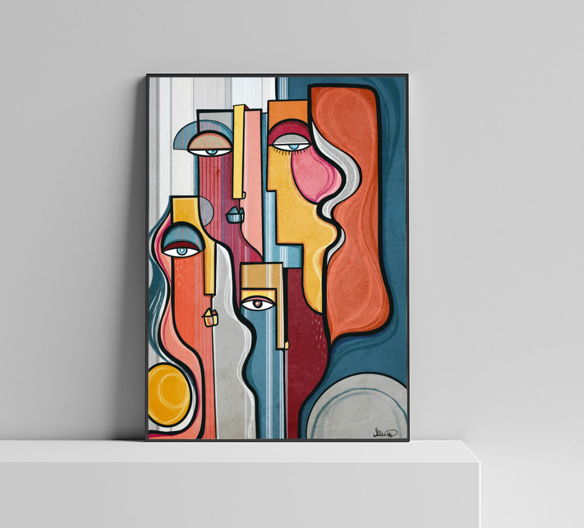 Elevate by Ishita Banerjee  Image: Elevate, Modern, Cubist Faces, Fine Art Print by Ishita Banerjee, Soul Curry Art