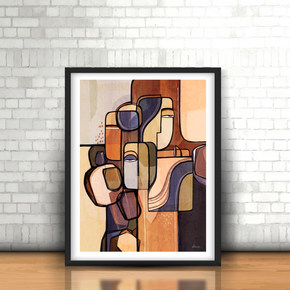 Foundations Of Stone by Ishita Banerjee  Image: Foundations of Stone, Modern Cubist Faces Abstract, Fine Art Print by Ishita Banerjee, Soul Curry Art