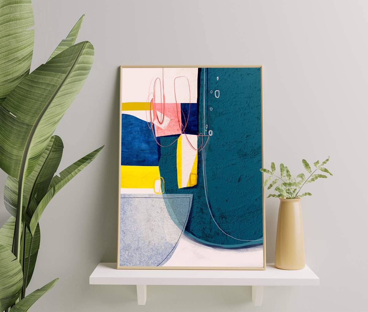 Green Fields- Meadows by Ishita Banerjee  Image: Green Field Meadows, Nature Landscape, Mid-Century Modern, Abstract, Fine Art Print by Ishita Banerjee, Soul Curry Art