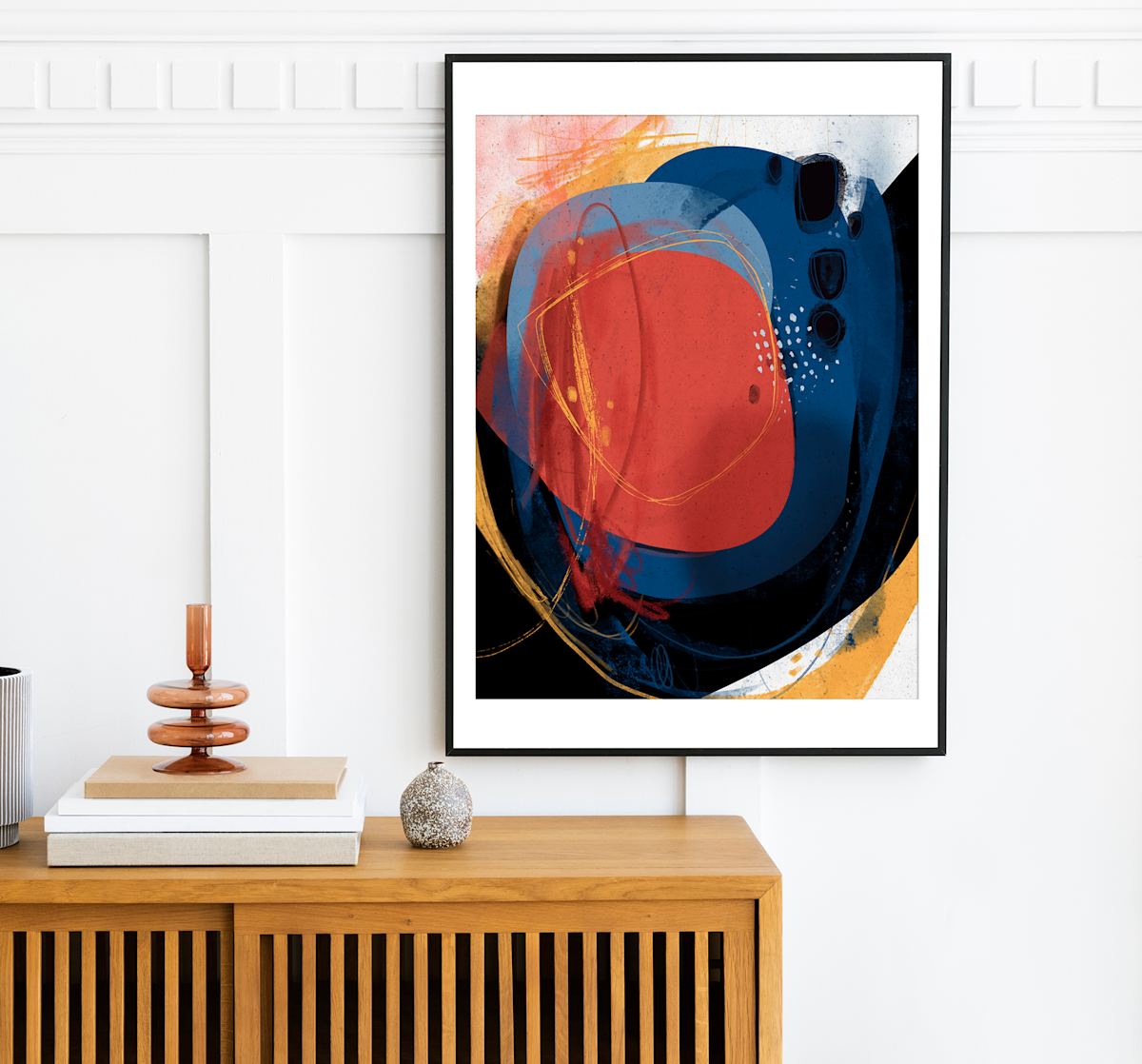 Heat Wave by Ishita Banerjee  Image: Heat Wave, Nature Landscape, Red Blue, Mid-Century Modern, Abstract, Fine Art Print by Ishita Banerjee, Soul Curry Art