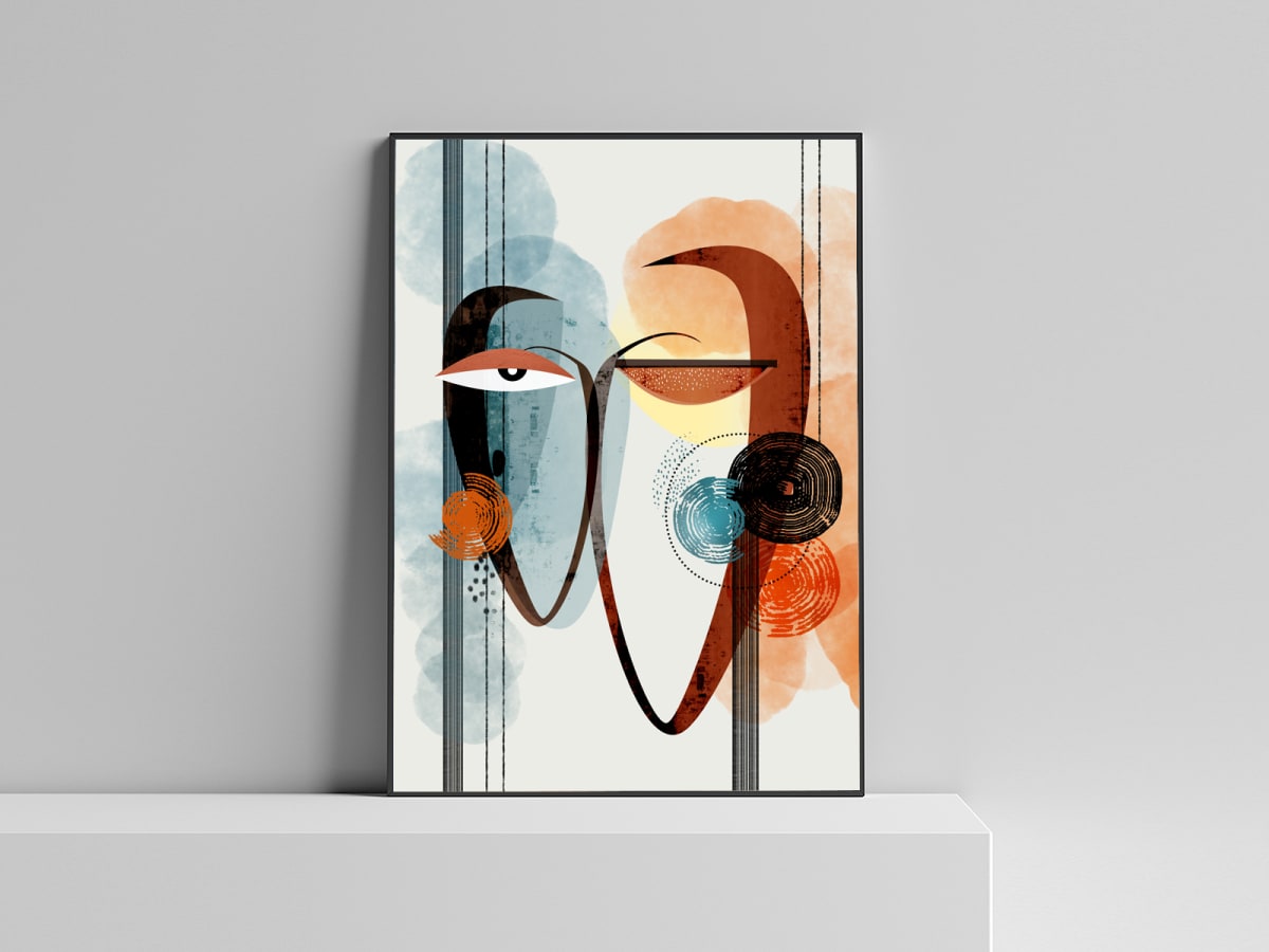 Intertwined by Ishita Banerjee  Image: Intertwined, Modern Cubist , Fine art print by Ishita Banerjee, Soul Curry Art