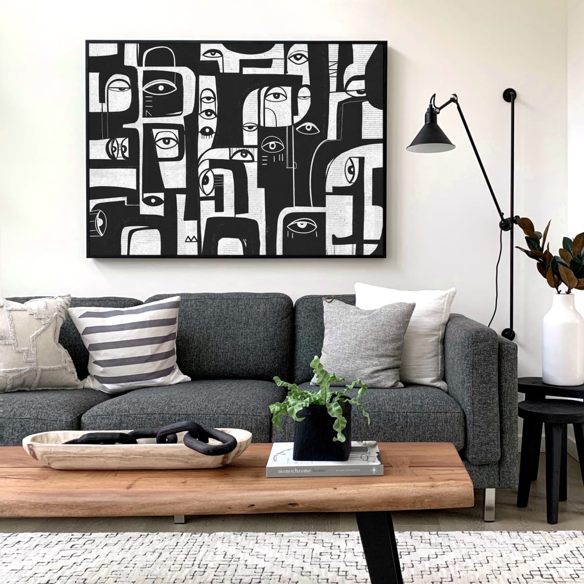 Inside Self by Ishita Banerjee  Image: Inside Self, Black and White, Modern Cubist faces, Fine Art print by Ishita Banerjee, Soul Curry Art