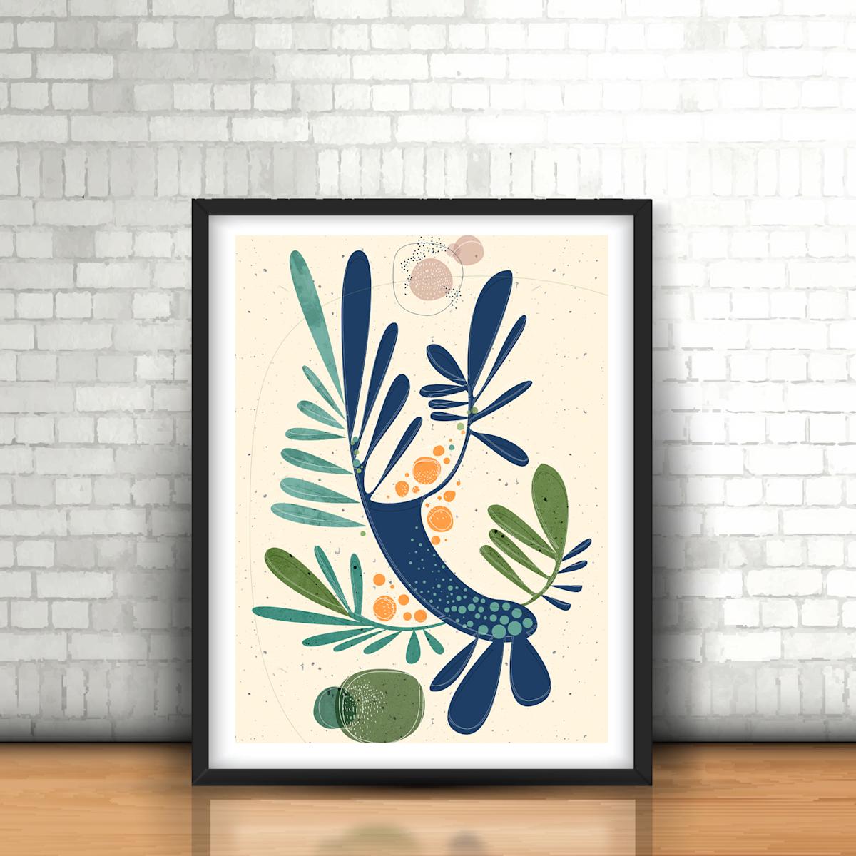Jardin Enchante by Ishita Banerjee  Image: Jardin, Nature Landscape, Nordic Woods, Mid-Century Modern, Abstract, Fine Art Print by Ishita Banerjee, Soul Curry Art