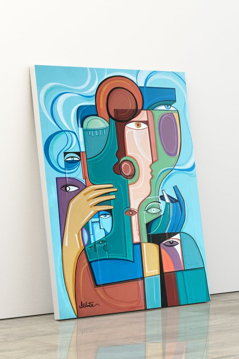 Mirror My Mind by Ishita Banerjee  Image: Mirror My Mind, original, Cubist, abstract artwork by Ishita Banerjee, Soul Curry Art, 2024